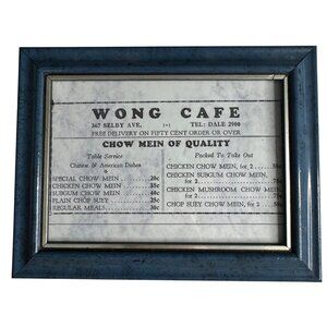 Wong’s Cafe 1960s St Paul MN Vintage Framed Menu Chow Mein